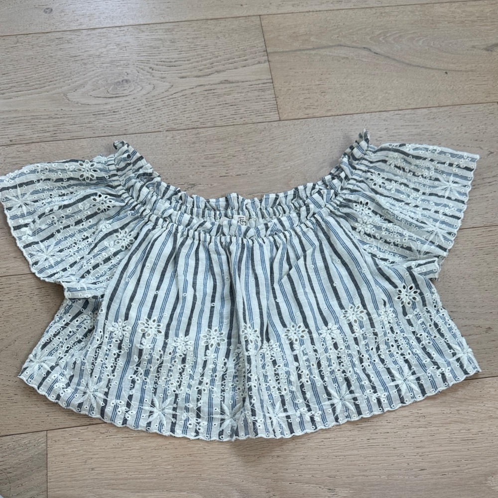 Love Striped Off-Shoulder Lace Top